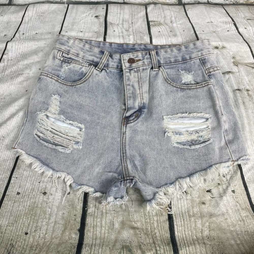 BELLE DE JOUR Light Blue Ripped Cutoff Short Large - Picture 6 of 16